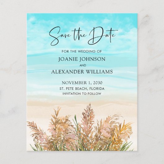 バジェットパンパスグラスビーチ結婚式日付の保存 (正面)