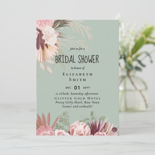 バジェットパンパスグラスフォトブライダルシャワー招待状 (スタンド正面)