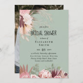 バジェットパンパスグラスフォトブライダルシャワー招待状 (正面/裏面)