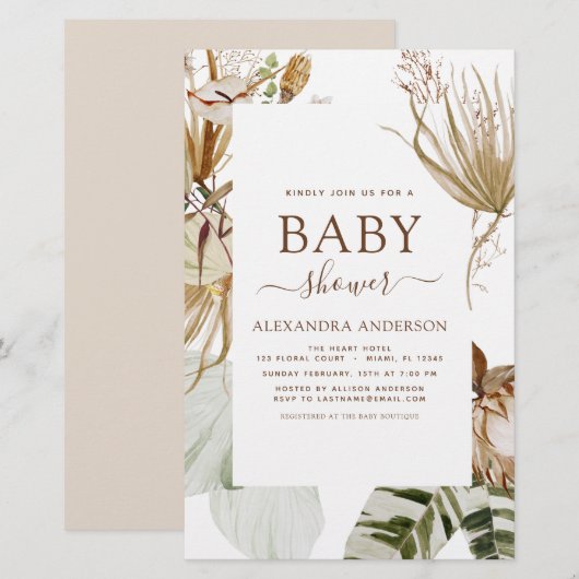 バジェットパンパスグラスボホトロピカルベビーシャワー (正面/裏面)