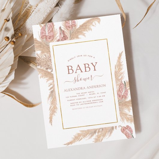 バジェットパンパスグラスボホベイビーシャワー招待状