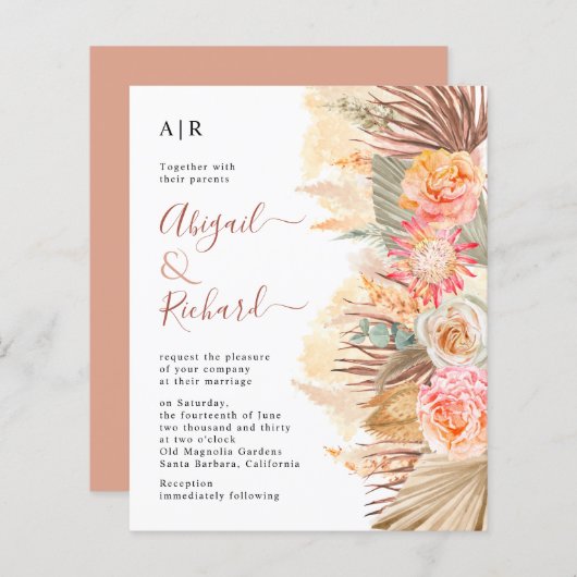 バジェットパンパスグラス結婚式招待状 (正面/裏面)