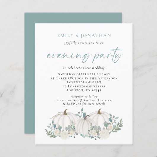 バジェットパンプキンスティール(緑がかった色)QR夕べパーティー招待状 (正面/裏面)