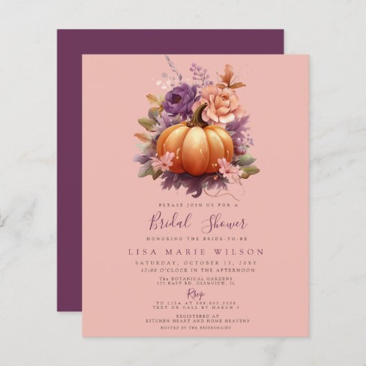 バジェットパンプキンス秋ブライダルシャワー招待状 (正面/裏面)