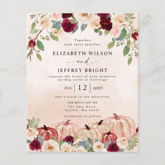 バジェットパンプキンズカントリー秋の結婚式招待状 (正面)