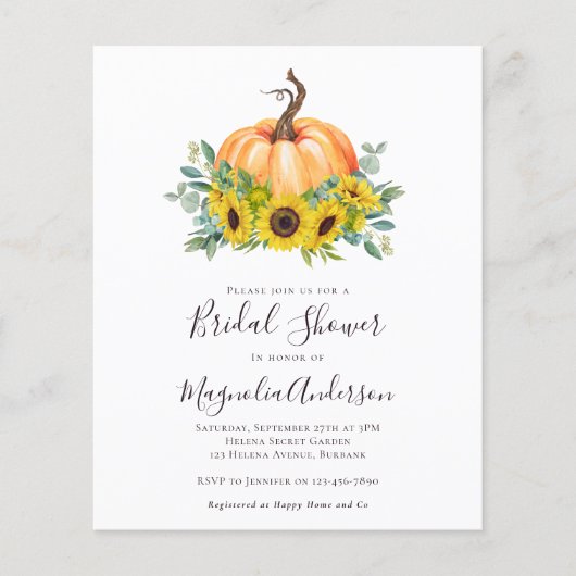 バジェットパンプキン秋ブライダルシャワー招待 (正面)