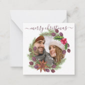 バジェットパーソナライズされたフォトクリスマスホリーリース ノートカード (正面)