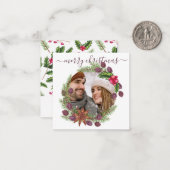 バジェットパーソナライズされたフォトクリスマスホリーリース ノートカード (正面/裏面インサイチュ)