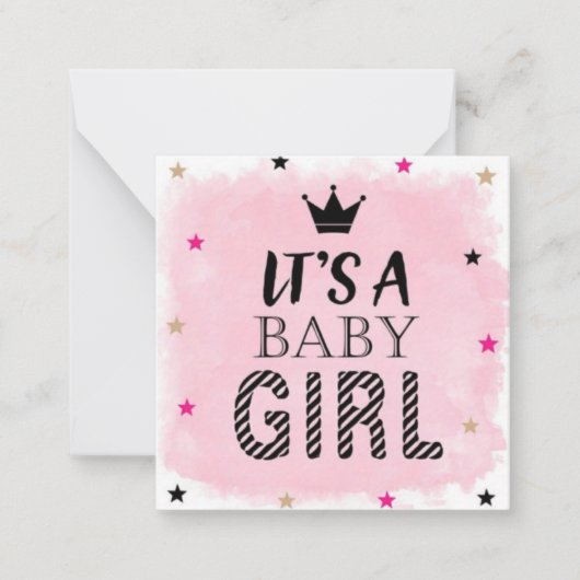 バジェットパーソナライズされたベビーガール誕生のお知らせ ノートカード (正面)