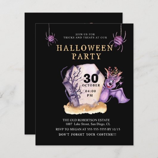 バジェットパープルこうもり悪い怖いハロウィーンフライヤー (正面/裏面)