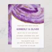 バジェットパープルと金ゴールドアゲート結婚式招待状 (正面/裏面)