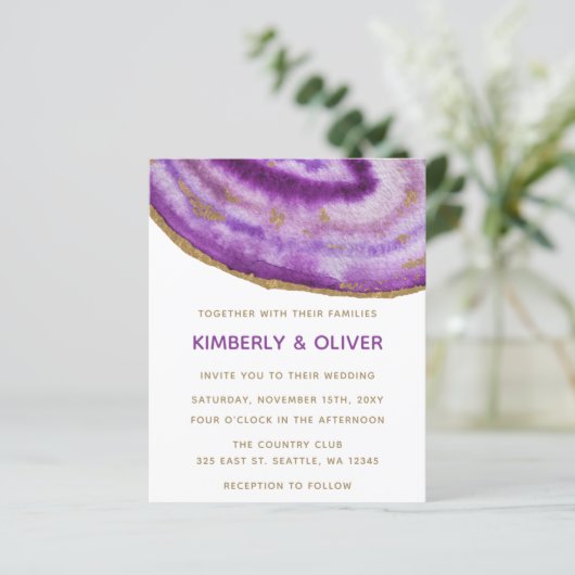 バジェットパープルと金ゴールドアゲート結婚式招待状 (スタンド正面)