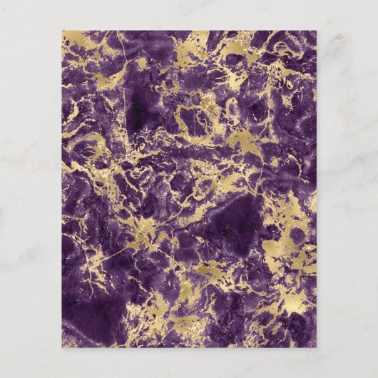 バジェットパープルと金ゴールド大理石結婚式招待状 チラシ (裏面)