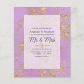 バジェットパープルと金ゴールド大理石結婚式招待状 チラシ (正面)