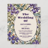 バジェットパープルアイリスアールヌーボー結婚式招待状 (正面/裏面)
