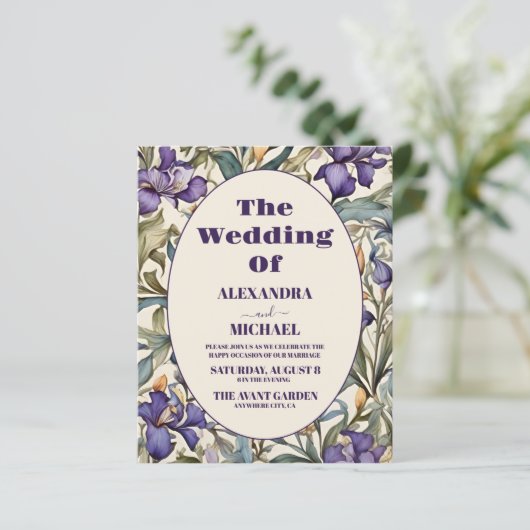 バジェットパープルアイリスアールヌーボー結婚式招待状 (スタンド正面)