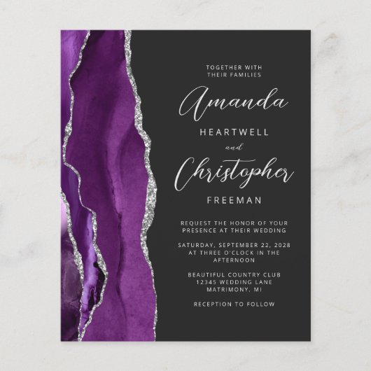 バジェットパープルアガテシルバーダーク結婚式招待状 (正面)