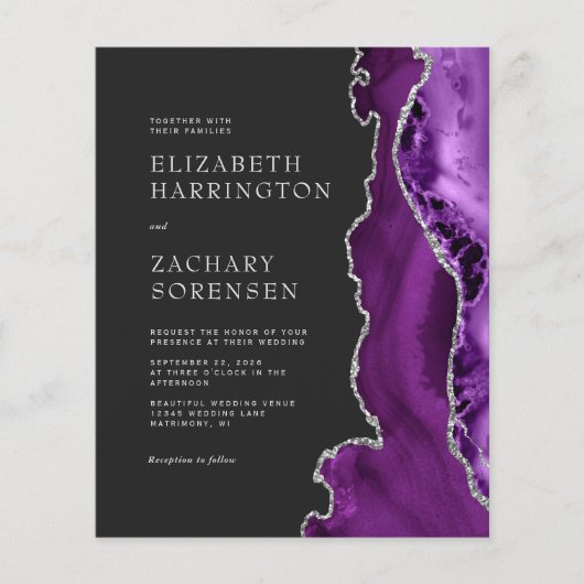 バジェットパープルアガテシルバー結婚式招待状 (正面)