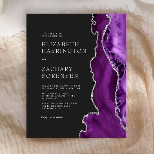 バジェットパープルアガテシルバー結婚式招待状