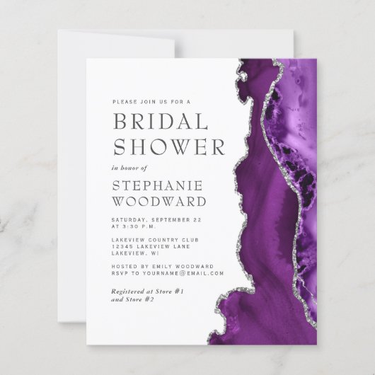 バジェットパープルアガテシルバー結婚式招待状 (正面)