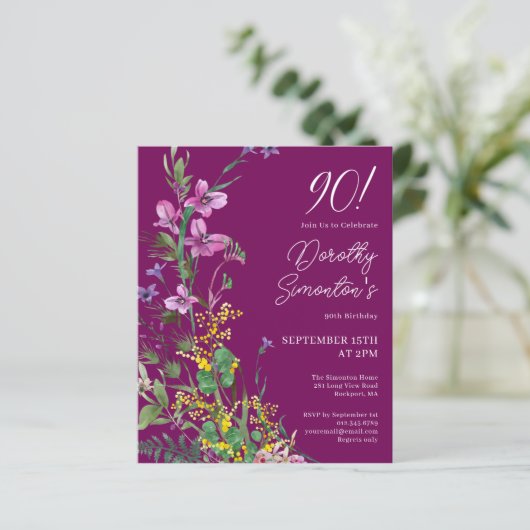 バジェットパープルイエローフローラ90th誕生日招待状 (スタンド正面)