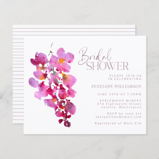 バジェットパープルウィステリアウォーターカラーブライダルシャワー (正面/裏面)