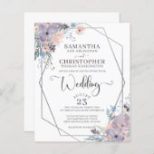 バジェットパープルウォーターカラーフローラ結婚式招待状 (正面/裏面)