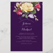 バジェットパープルエレガントフローラ結婚式招待状 (正面)