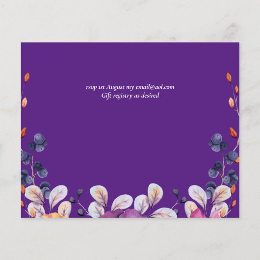 バジェットパープルオレンジダークまで夜明け結婚式の招待 (裏面)