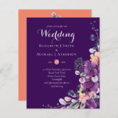 バジェットパープルオレンジダークまで夜明け結婚式の招待 (正面/裏面)