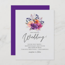 バジェットパープルオレンジフローラ結婚式の招待
