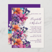 バジェットパープルオレンジフローラ結婚式の招待 (正面/裏面)
