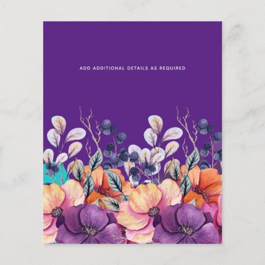 バジェットパープルオレンジフローラ結婚式の招待 (裏面)