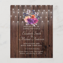 バジェットパープルオレンジフローラ結婚式の招待 チラシ