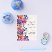 バジェットパープルオレンジフローラ結婚式の招待 チラシ (シングル)