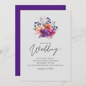 バジェットパープルオレンジフローラ結婚式の招待 招待状 (正面/裏面)