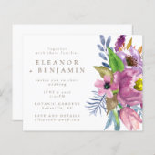 バジェットパープルガーデンフローラ結婚式招待状 (正面/裏面)