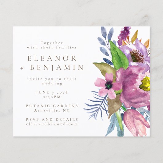 バジェットパープルガーデンフローラ結婚式招待状 (正面)