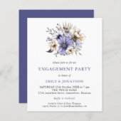 バジェットパープルクリームフローラ婚約パーティ招待状 (正面/裏面)