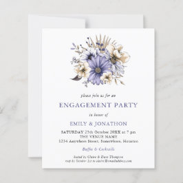 バジェットパープルクリームフローラ婚約パーティ招待状