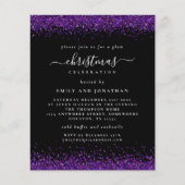 バジェットパープルグリッタークリスマスパーティーブラック招待状 (正面)