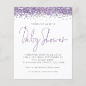 バジェットパープルグリッターベビーシャワー招待状 (正面)