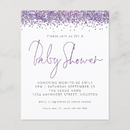バジェットパープルグリッターベビーシャワー招待状