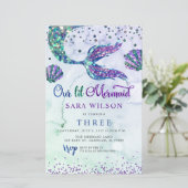 バジェットパープルグリッターマーメイド誕生日招待状 (スタンド正面)