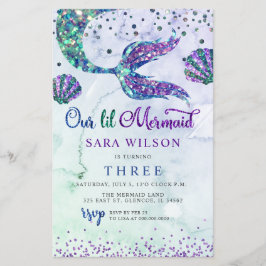 バジェットパープルグリッターマーメイド誕生日招待状