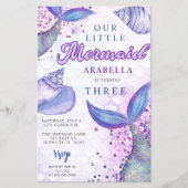 バジェットパープルグリッターマーメイド誕生日招待状 (正面)