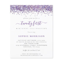バジェットパープルグリッター二十パーティー招待状