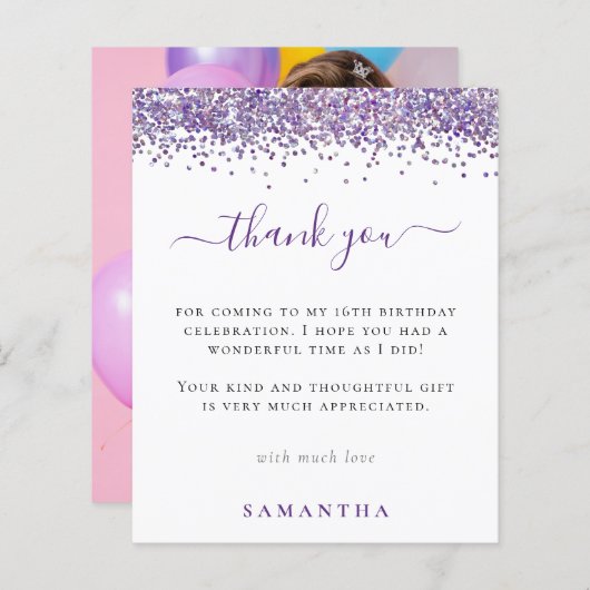 バジェットパープルグリッター写真甘い16ありがとう (正面/裏面)