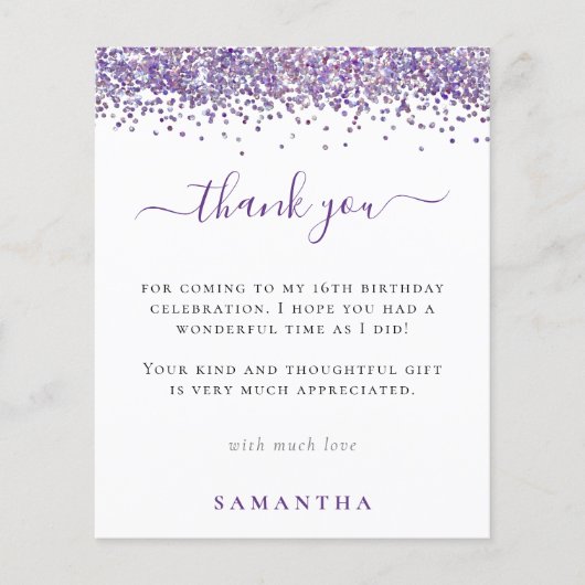 バジェットパープルグリッター写真甘い16ありがとう (正面)