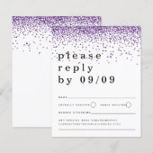 バジェットパープルグリッター紙吹雪ウェディングRSVP (正面/裏面)
